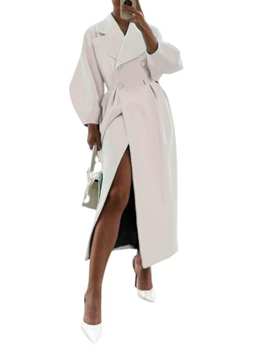 utcoco Womens Notched Lapel Double Breasted Pea Coat Winter Warm Wool Blend Overcoat Long Trench Coat