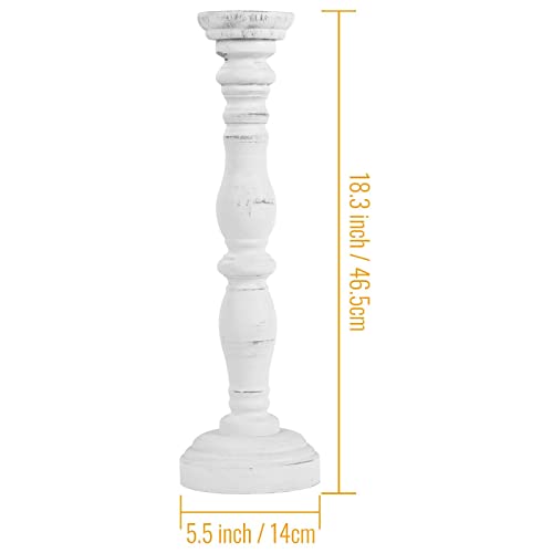 White Rustic Candle Holders For Pillar Candles,18-Inch Vintage Wooden Candle Holders Pillar,Candle Holders For Candlesticks,Farmhouse Style Accent Decor,Gift For Home (1Piece, 5.5" X 5.5" X 18.3") #TOP3