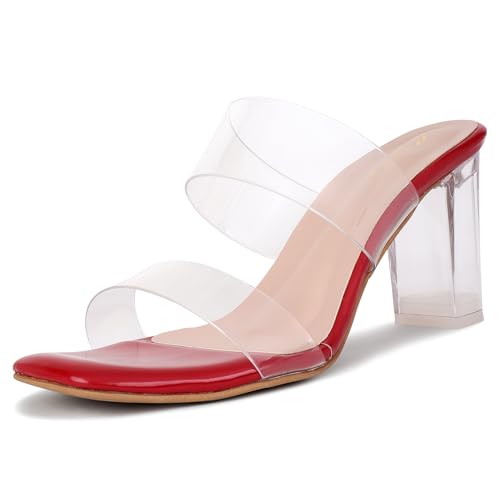 Image of TRASE Transparent Double Strap Block Heels for Women Stylish | Fashionable Heel Sandals for Girls | Elegant & Formal Footwear