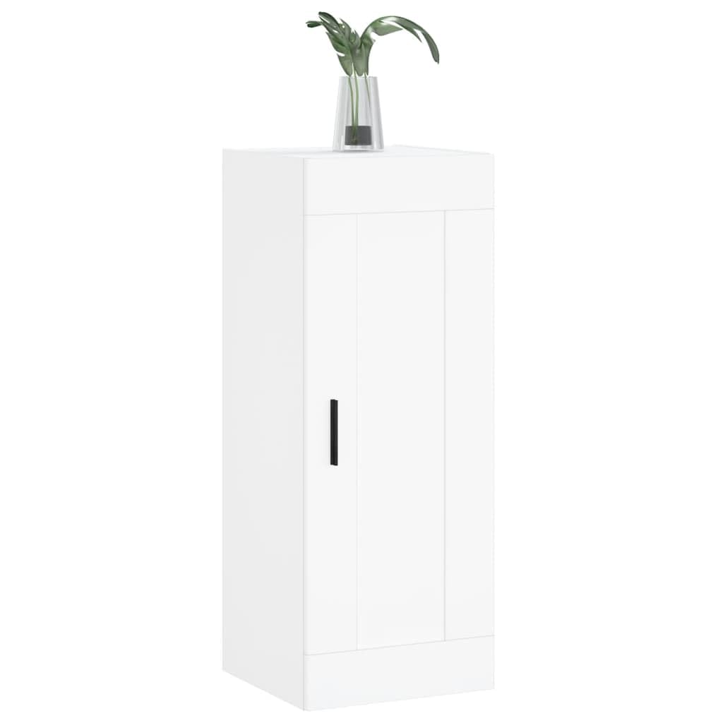 Armadietto a Muro Bianco in Legno Multistrato 34,5x34x90 cm con Anta e 3 Scomparti, Mobile da Parete Elegante e Robusto per Soggiorno Camera da Letto, Design Compatto