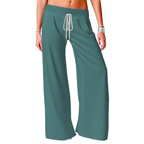 MARSVOVO Fashion Palazzo Pants for Women Classic Low Waisted Drawstring Wide Leg Trousers Summer Loose Pants
