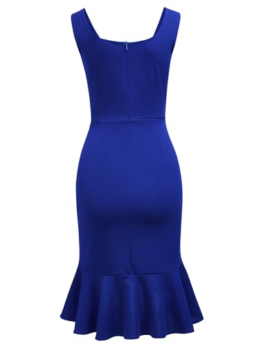 Image of FORTRIC Women Square Neck Summer Wedding Guest Formal Party Cocktail Midi Dress