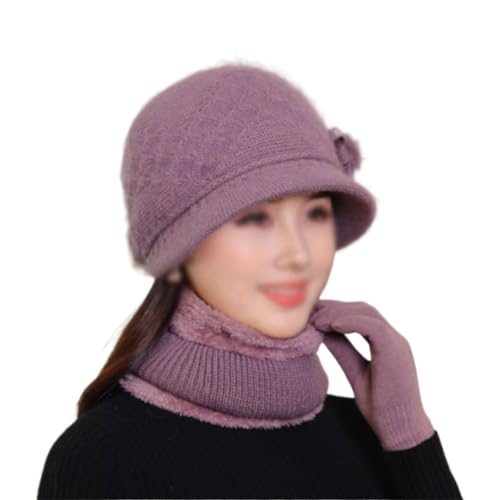 Middle-Aged and Elderly Padded Hat Fall and Winter Rabbit Hair Warm Ear Protection Knitted Wool Hat