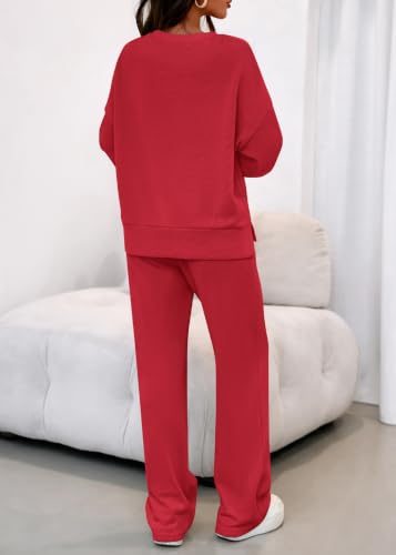 KIRUNDO Sweatsuits 2 Piece Outfit Matching Lounge Sweat Set(Red, S) - image 3