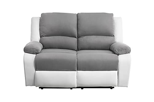 LOUNGITUDE - DETENTE - Canapé de relaxation - Electrique - 2 Places - En Simili/Microfibre - Blanc/Gris -L143cm