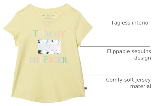 Image of Tommy Hilfiger Girls' Short Sleeve Flag Logo Tee, Soft & Comfortable