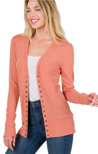 Zenana Women’s Knit Cardigan Sweater – Casual Snap Button Front Long Sleeve Ribbed Hem Detail Lightweight Basic Knitted Top