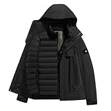 Men's Waterproof 3-in-1 Ski Snow Jacket Puffer Liner Insulated Winter Coat Windproof Warm Hooded Jackets with Pockets Black-XL