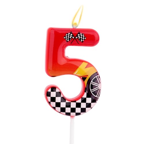 Velas de Cumpleaños con Temática Carreras, Velas con Números Carreras Diseño de Rueda a Cuadros en Blanco y Negro Decoración para Tartas Cumpleaños Ideal para Fiestas Infantiles (5)