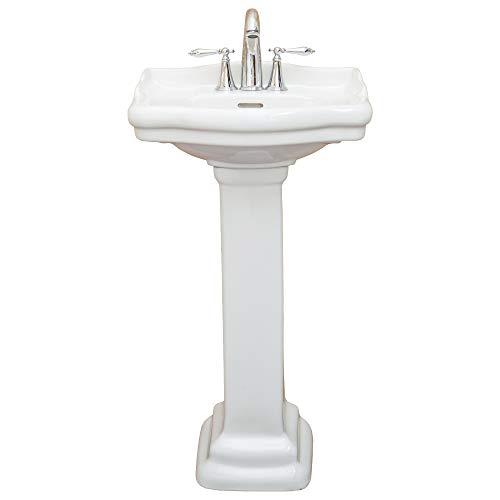 Fine Fixtures, Roosevelt White Pedestal Sink - 18 Inch Vitreous China Ceramic Material