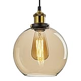 FORCOSO Glas Pendelleuchte Vintage , Pendelleuchte Glas für Kücheninsel mit Cognac Glasschirm, Lampenschirm Hängelampe Vintage für Loft Küche Esszimmer Cafe Bar Restaurant Flur (Cognac,Φ20CM)