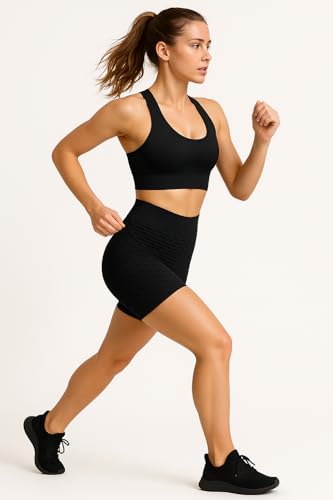 MIZA Women's High Waist Shorts Wave Pattern High Waist Yoga Shorts for Women Girls (Black, Girls and Women 50-95K)