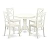 East west furniture anbo5 lwh w 5 piece dinette set for 4 includes a round kitchen table with pedestal and 4 dining chairs 36×36 inch linen white  urban country home decor