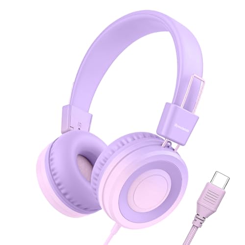 Bywulanda USB Type C �q���p�w�b�h�t�H�� �w�Z�p 94dB ���S���ʐ��� �܂肽���ݎ��X�e���I�T�E���h ���܂Ȃ��^�C�vC�R�[�h �I���C���[�w�b�h�z�� �j�̎q/���̎q/�w��/�^�u���b�g/���s�p (�O���f�[�V�����p�[�v��)