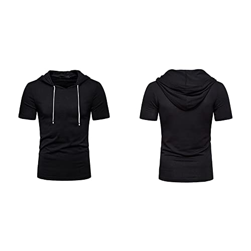 JEsilunmaMY Mens Short Sleeve Drawstring Hooded T-Shirt Loose Casual Cotton Pullover Tees Solid Color Muscle Gym Hoodies4