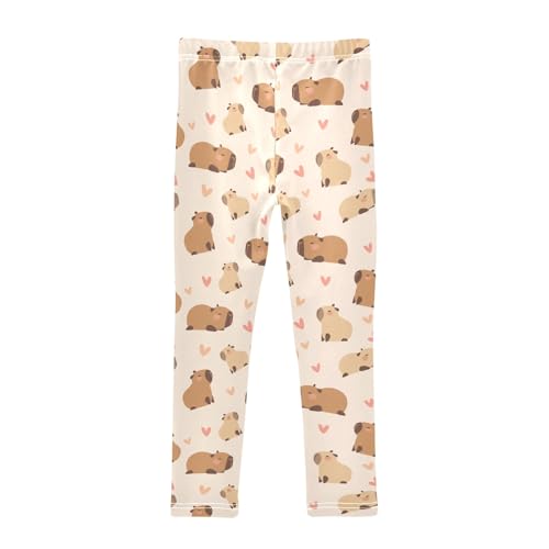 Cartoon Capybara with Hearts Girls Leggings Soft Comfortable Athletic Leggings Dancing Pants for 4-10 Years2
