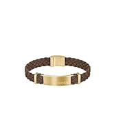Hugo Boss Men's 1580607M Gold Steel & Brown Leather Bracelet, Brown/Gold, One Size