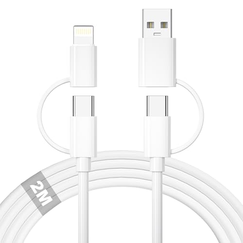 4 en 1 Multi Cable de Carga Rápida 2M, 60W Multi Cable Cargador USB C a USB C/Lightning Cabo USB A a Tipo C/Lightning para iPhone 17/16/15, iPad, Samsung Galaxy S25/S24, Xiaomi, Redmi, Huawei, Honor