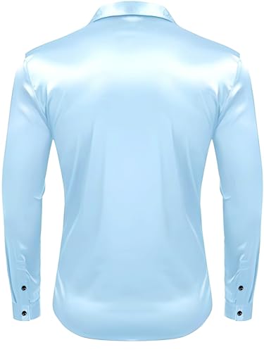 Image of IndoPrimo Men's Satin Shirt with Spread Collar Neck Line Solid Pattern Full Sleeves Regular Fit Western Style and Standard Length