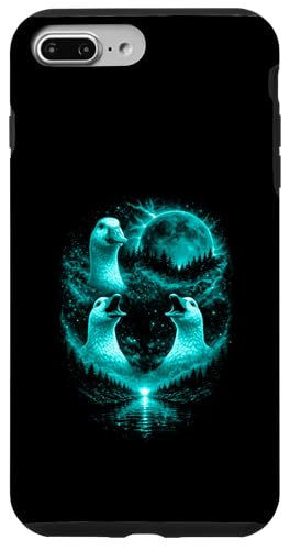 Funny 3 Howling Silly Goose At The Ice Blue Full Moon �����Y �X�}�z�P�[�X iPhone 7 Plus/8 Plus �p
