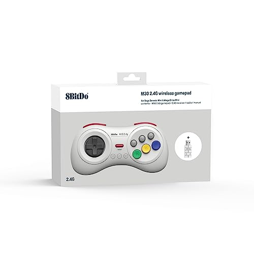8Bitdo M30 2.4G Wireless Gamepad for Sega Genesis Mini and Mega Drive Mini and Switch with 6-Button Layout (White)