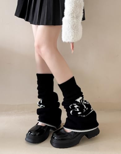 Image of WODECASA Girls Kawaii Leg Warmers Knitted Flared Leg Sleeves Goth Crochet Baggy Cuff Ankle Heap Socks