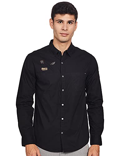 Image of Spykar Mens Cotton Charcoal Solid Shirts