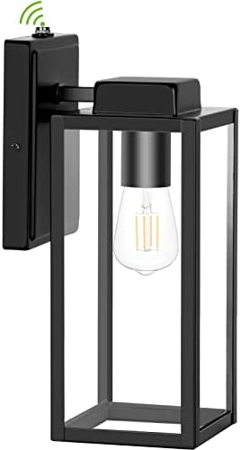 Large Size Outdoor Wall Lantern 16 Inch, Dusk to Dawn Waterproof Exterior Wall Sconce Light Fixture, Anti-Rust Wall Mount Light with Clear Glass Shade, Matte Black Wall Lamp with E26 Socket for Porch