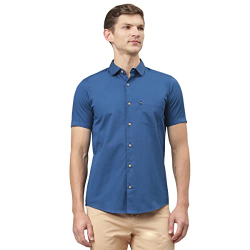 Image of Thomas Scott Men's Premium Slim Fit Casual Shirt | 100% Cotton Twill | Short Sleeves | Spread Collar | Solid Smart Casual Shirt for Men