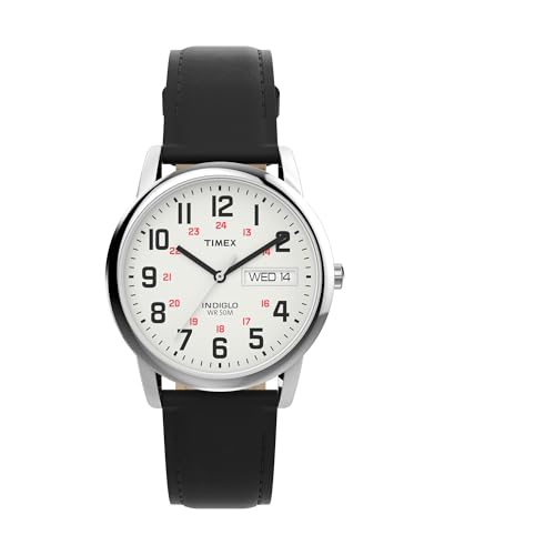 Timex Mens Easy Reader Classic 35mm Watch - Black Strap White Dial Silver-Tone Case