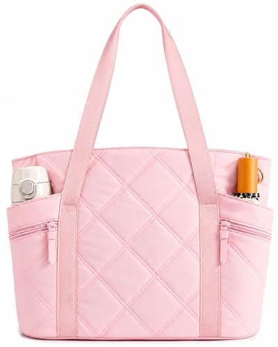 Image of Lyrovo Quilted Tote Bag for Women - Office Bag with Laptop Compartment, Puffy Handbag with Side Pockets, Lightweight Shoulder Bag for College, Travel & Everyday Use | Women's Stylish Tote