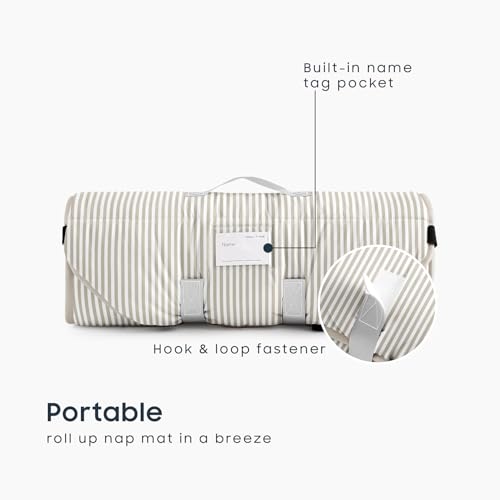Image of Wake In Cloud - Cot Nap Mat with Pillow and Blanket, 100% Cotton Fabric, for Toddler Kids Boys Girls Ages 3 Plus in Daycare Kindergarten Preschool, Ticking Stripes