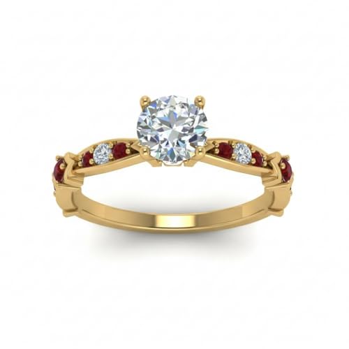 Image of Choose Your Gemstone Petite Pave Diamond CZ Engagement Ring Yellow Gold Plated Round Shape Petite Engagement Rings Minimal Modern Design Birthday Gift Wedding Gift US Size 4 to 12