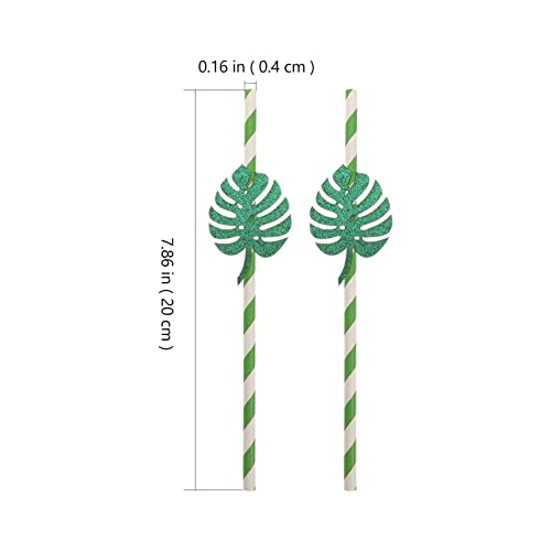Pitillos de papel desechables con hojas de monstera y brillo, pack 10 pcs miniatura 6