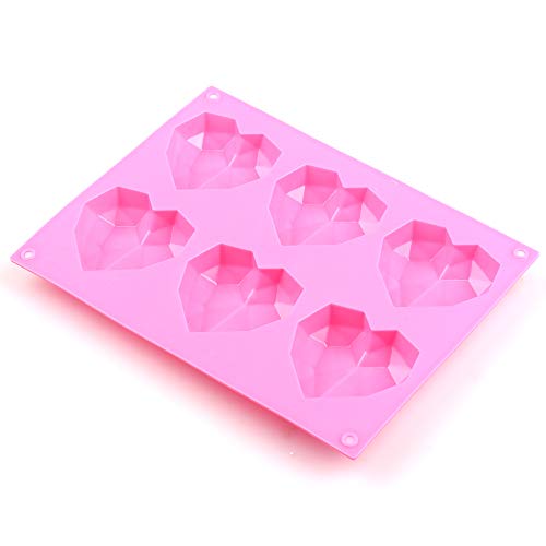 Bestine Molde de gelatina en forma de coraz�n, 6 cavidades para hornear moldes de jab�n de chocolate, pud�n, pastel hecho a mano, herramientas para hornear, bandeja y herramienta de bricolaje