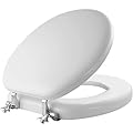 Mayfair Padded Toilet Seat with Chrome Hinges, Soft Vinyl over Wood Core Seat, Round, White