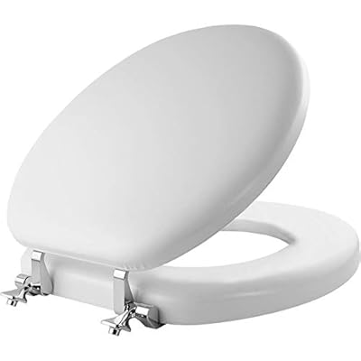 Mayfair Padded Toilet Seat with Chrome Hinges, Soft Vinyl over Wood Core Seat, Round, White
