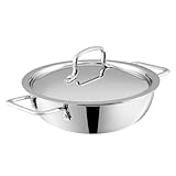 Vinod Platinum Triply Stainless Steel Kadai | Suitable For Indian Cooking, Sauces, Stews, Soups | Extra Deep, Induction, Electric Friendly (22cm)