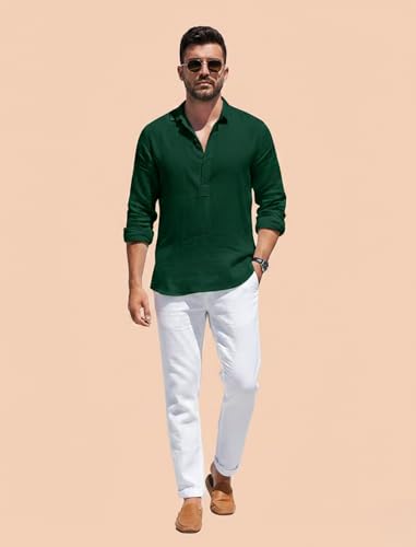 Image of Men's Cotton Blend Straight Kurta Shirt with Mandarin Collar - Slim Fit Casual Short Kurti Featuring Textured Slub Fabric and Roll-Up Full Sleeves