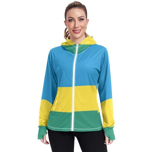 Rwanda Flag Womens UPF 50+ Sun Protection Hoodie Jacket Lightweight Long Sleeve Sun Shirt with Pocket Multicoloured