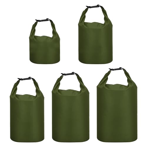 PATIKIL Waterproof Dry Bags, 5 Pack Portable Dry Sack Roll Top Bag Lightweight Dry Storage Bag for Gym Kayaking Hiking Swimming Camping, Green, (1.5L, 2.5L, 3.5L, 4.5L, 6L)