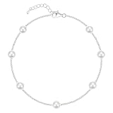 Trinckle Silver Pearl Bracelet, Silver Chain Bracelet for Women 6mm Pearl Jewelry as Prom Gifts Matching Homecoming Dresses Wedding Bracelets for Brides, Dainty Wedding Jewelry as Bridesmaid Gift