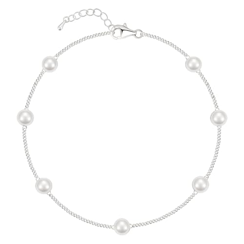 Trinckle Silver Pearl Bracelet Dainty Silver Chain Bracelet for Women