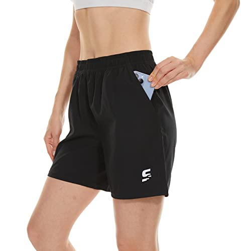 SS COLOR FISH Damen-Laufshorts mit hoher Taille, sportlich, schnell trocknend, mit Reißverschlusstaschen, Schwarz (ohne Reißverschluss), Groß Cover