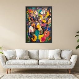 Scène musicale expressionniste sur toile haut de gamme de jazz