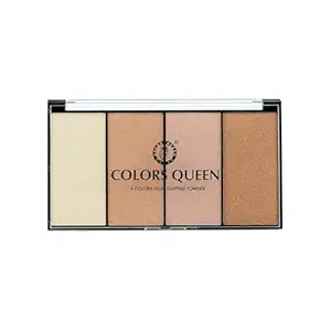 Colors Queen 4 Colors Highlighting Powder with Highlighter, Blush, Blush Topper & Eyeshadow | Easily Blendable | Highly Pigmented Highlighter Palette for Face Makeup (Shade - 02, 32g)