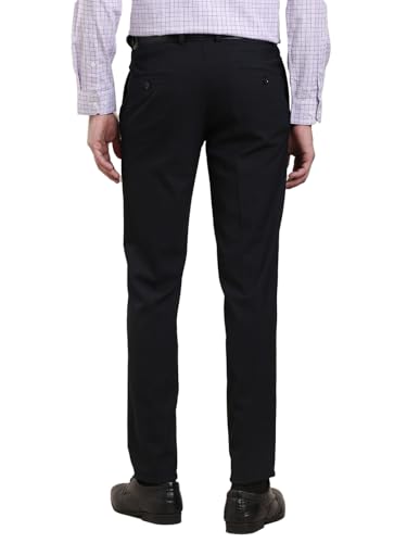 Image of Turtle Men's 4-Way Stretch Slim Fit Formal Trousers | Flat Front Checkered Navy Blue Office Pants | Comfortable Business Wear for Men
