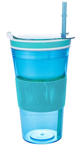 Bawnhaw Portable Plastic Snack and Drink Cup for Adult Teen Kids Combo All-in-One Cereal and Milk Container for Breakfast On-The-Go with lids & Straw 16 Oz