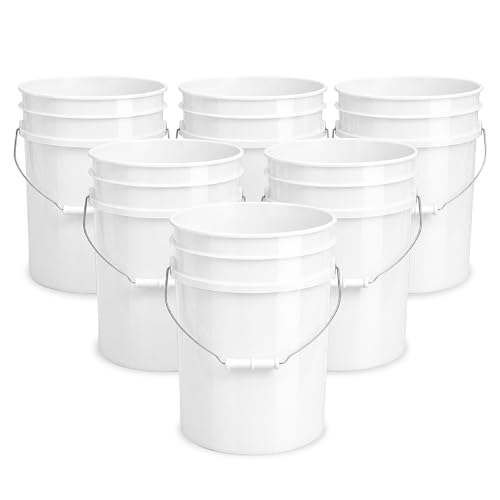 6 Pack | Premium 5 Gallon Bucket, Food Grade BPA Free HDPE, White - no Lid
