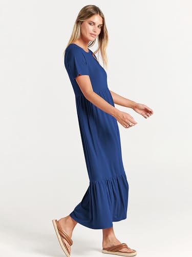 Image of ANRABESS Womens 2026 Summer Casual Maxi Dress A line Tiered Flowy Short Sleeve Crewneck T Shirt Beach Travel Long Dresses